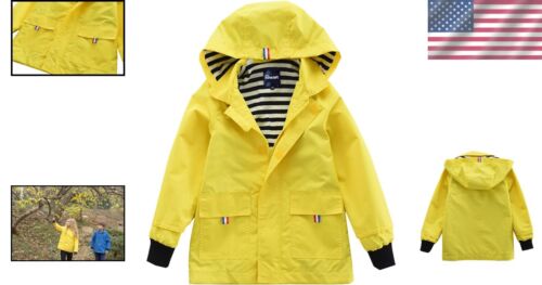 Yellow Hooded Kids Rain Jacket - Soft Cotton Lining & Double Protection - Picture 2 of 7