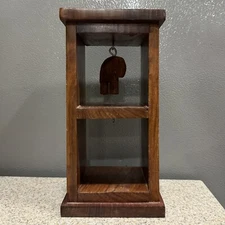 Vtg Zodax Wood Pillar Candle Holder Square Box Hanging Hooks Elephant Rare! GUC!