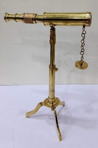 Vintage Brass Telescope On Tripod Stand Antique Desktop Telescope For Home Decor - Picture 4 of 8