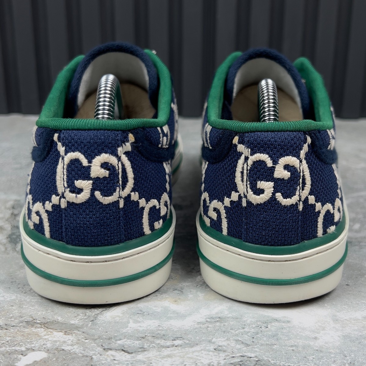 GUCCI Tennis 1977 GG Low Top Sneakers Monogram Blue Fabric 9