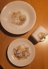 Kindergedeck, Porzellan, Set 3-teilig, Kahla, Bauernhof, Vintage