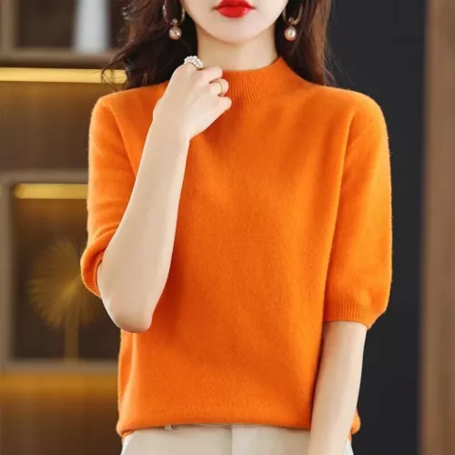 Damen-Strickpullover Kunstkaschmir kurzärmeliges Oberteil Mock Neck Overall Strickwaren - Bild 2 von 31