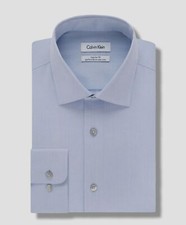  75 Calvin Klein Mens Blue Regular-Fit Long-Sleeve Button Dress Shirt 14.5 32/33