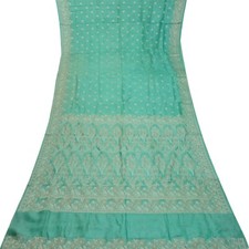 Namaste Vintage Teal Sarees 100 Pure Silk Woven Indian Sari 5YD Craft Fabric