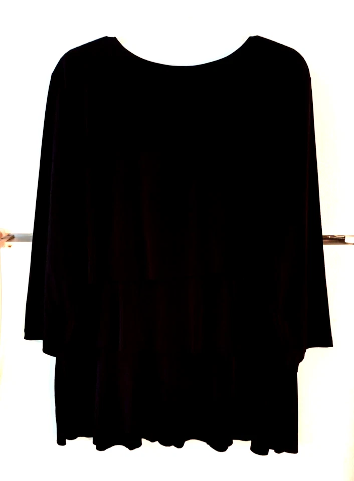 WOMEN'S SUSAN GRAVER SOLID BLACK 3./4 SLEEVE SCOOP NECK TIERED TUNIC TOP SIZE XL - Image 3 of 4