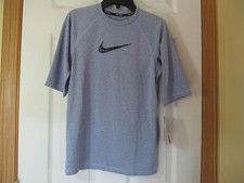 NWT Boy's NIKE DRI-FIT 3/4 SLEEVE UV SWIM SHIRT BLUE SWOOSH size Medium