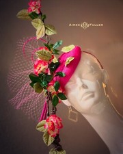 Aimee Fuller Kentucky Derby Hat Breeders Cup Fascinator Hot Pink Pale Sage Green