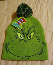 Grinch the Mean One Dr. Seuss Green Beanie Hat With Pom Pom OSFA    Free ship
