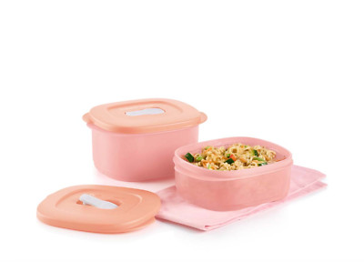 New Tupperware Crystalwave Microwavable Bowls Set Peach  Pink 2 & 3-1/4 Cups