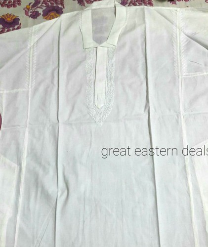 Lucknow Chikan hand embroidered long kurta with collar ethnic men mens gents - Picture 3 of 8
