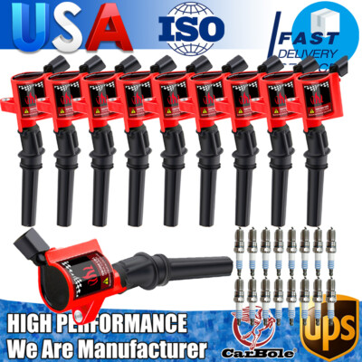 10X Ignition Coil Pack and Iridium Spark Plug For Ford E350 F-150 6.8L V10 DG508