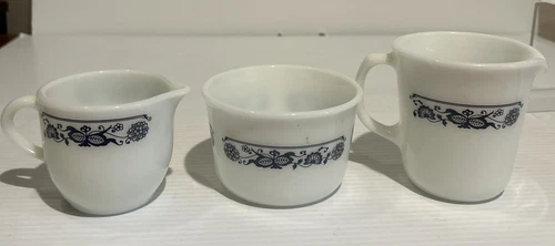 VTG Pyrex Corelle Old Town Blue Onion SUGAR CREAM LOT OF 3 NICE SET!
