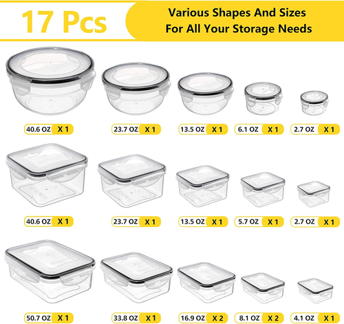34 PCS Food Storage Containers Set with Airtight Lids (17 Lids &17 Containers) - - Picture 2 of 8