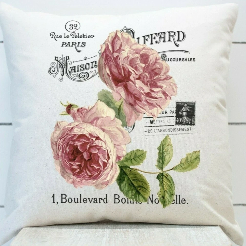 Funda de Almohada French Country, Rosas Francesas Rosas, 16 x 16, Interior, Exterior, Primavera Foto 2 de 3