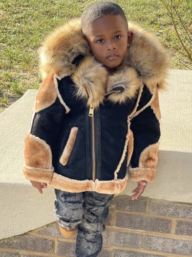 JORDAN CRAIG BOYS MOTO SHEARLING JACKET BLACK COFFEE FUR KIDS SIZES BABY 2T-16 - Picture 3 of 5