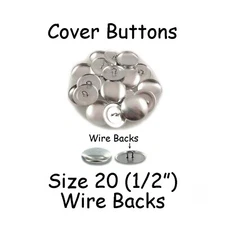 100 Size 20 (1/2" - 12mm) Cover Buttons / Fabric Covered Buttons - Wire Back