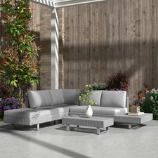Corner Garden Furniture Conservatory Patio Set Rattan Metal Sofa Lounge Table