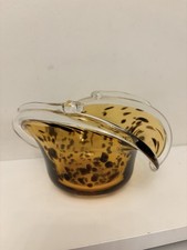 Vintage Hand Blown Amber Glass Vase Tortoise Technique Mid-Century Purse