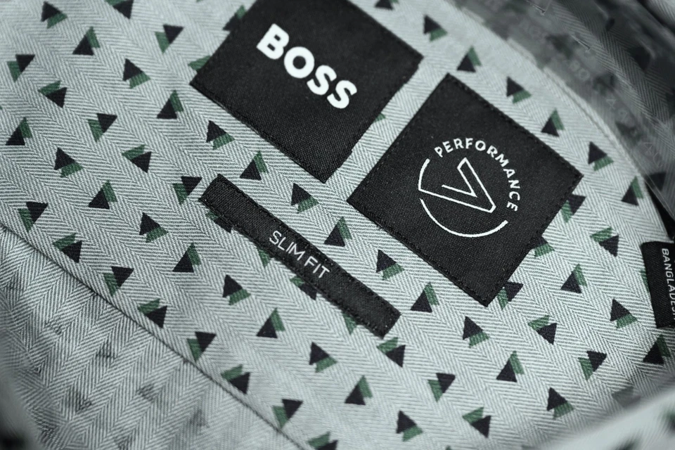 Hugo Boss Men's Hank Kent Slim Fit Open Green Spotted Cotton Dress Shirt 42 16.5 - Image 4 of 4