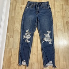 American Eagle Womens Medium Wash Distressed Mom Jeans 00 Short