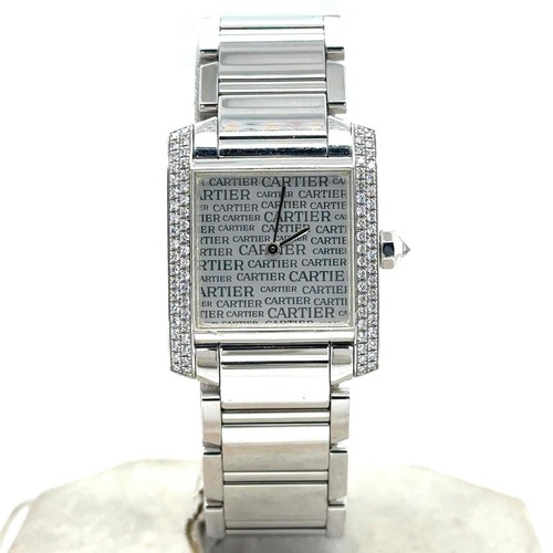 Cartier Tank Francaise Medium Model Automatic 18k White Gold Mens Watch WE1025S3