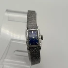 Vintage Ladies Seiko Mechanical Manual Wind Blue Dial Rectangle Watch 15mm Runs!