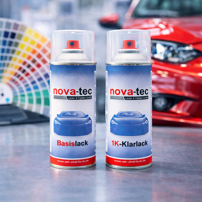 Nova-Tec 1K Spraydose Basislack OPEL Farbe nach Wunsch 400ml + 1K Klarlack