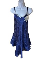Vintage Victoria  s Secret Gold Label Blue Floral Satin Slip Dress Size M