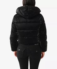 True Religion Womens Black Quilted Hooded Puf...