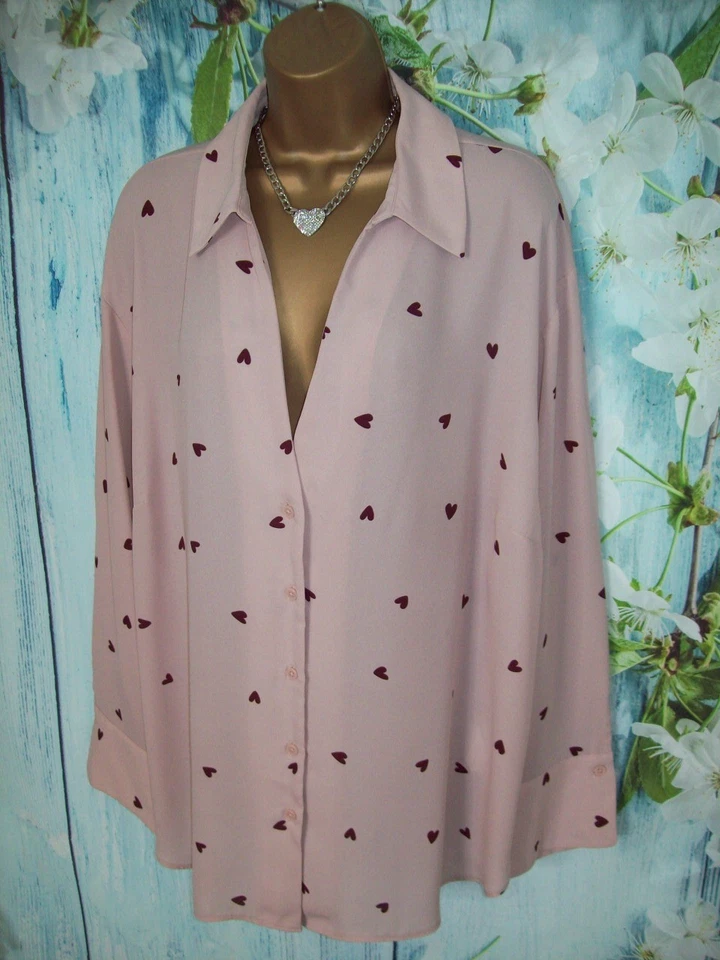 NEW LOOK CURVES TOP PLUS SIZE 22, Pink heart print button through blouse shirt - Image 4 of 4