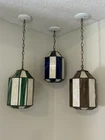 3 Vintage Pair Tiffany Style Hexagon Pendant Hanging Lamps Stained Glass 70s