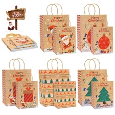 10Pcs Kraft Christmas Gift Bags Assorted Sizes, Christmas Tote Bags with Hand...