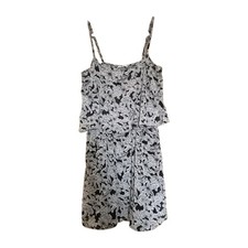 ​Mango Casualwear Black White Floral Tropical Print Layered Slip Dress L