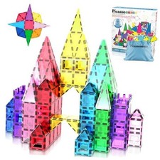 Magnet Tile Building Blocks with Car Base Drawstring Travel Bag Carry Case