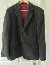 Howick Mens Tweed Blazer Wool Blend Sports Jacket Size 42R Brown Red Lining