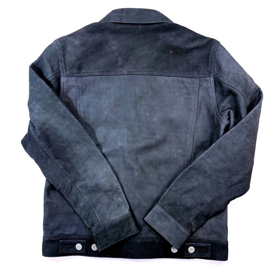 EDIFICE Mens Dark Gray/Black Suede Trucker Jacket Button Front Sz 48 - Image 3 of 4