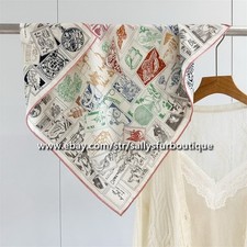 Sallys 70 Cashmere  30 Silk Stamps Print Double Face Neck Collar Scarf 65cm