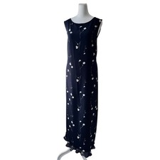 Vintage Y2K Norton McNaughton Navy & White Floral Print Ruffle Hem Maxi Dress