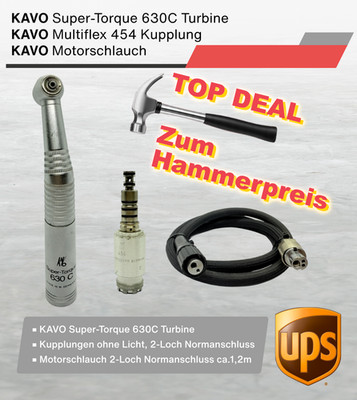 KAVO Super-Torque 630C Dental Turbine, Multiflex 454 Kupplung, Motorschlauch