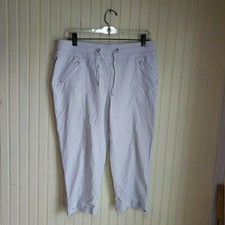 Weekends By Chico's Capri Pants Womens 1 White Twill Drawstring Zip Pockets