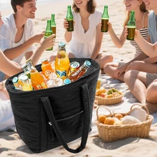 Insulated Cooler Tote Bag Holds 30 Cans Large Leakproof Grocery with Zippered