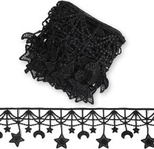 3 Yards Black Embroidered Lace Trim - Moon and Star Design for DIY Crafts