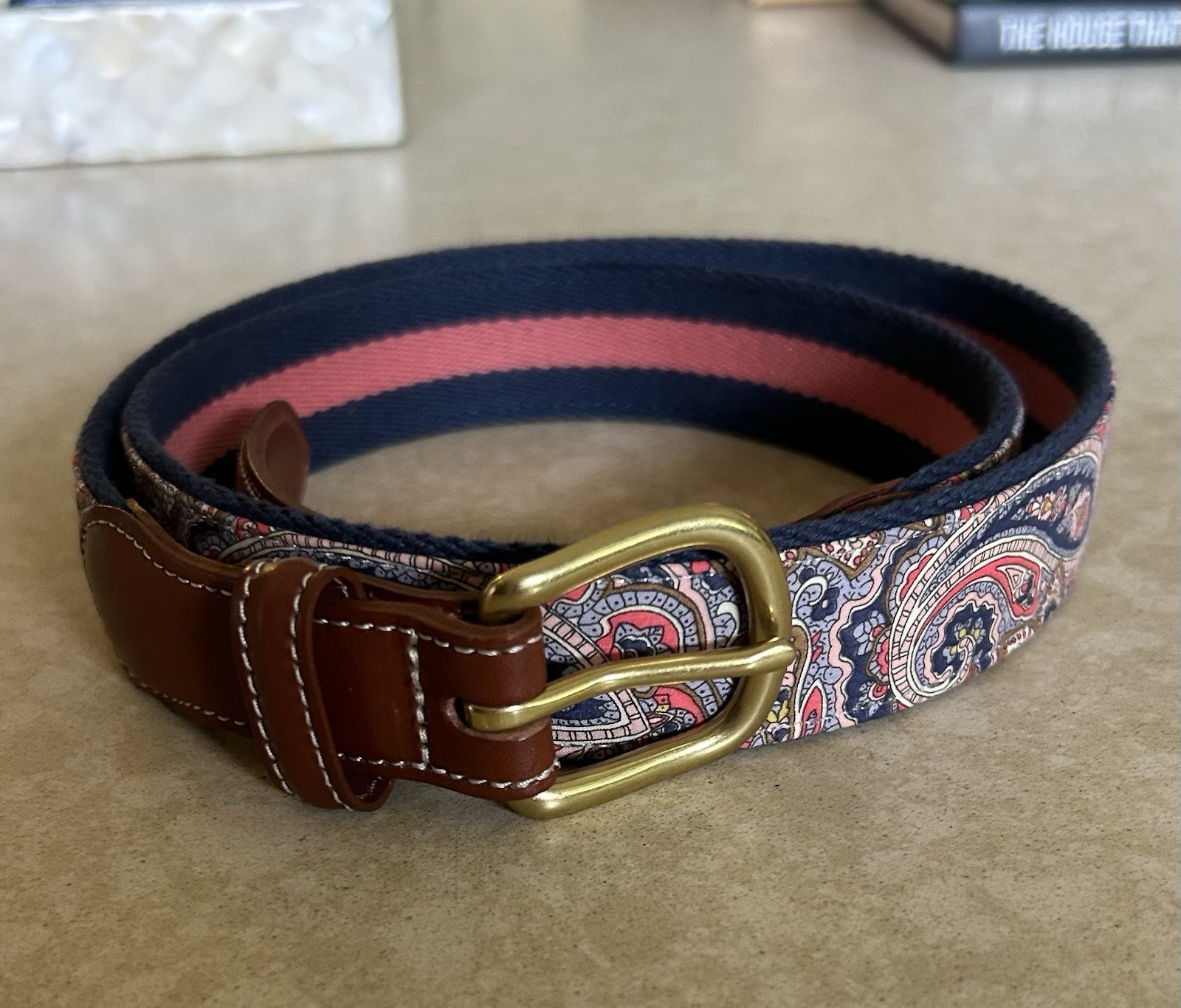 Trumbull Rhodes Buckingham Belt Navy Salmon Paisl… - image 1