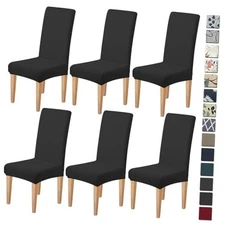  High Stretch Chair Covers for Dining Chairs, Washable Dining Chair 6PCS Black
