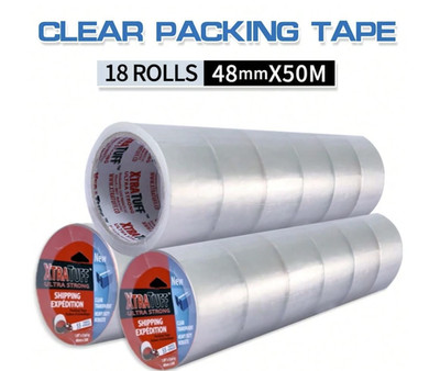 18Rolls Super Clear Packing Tape - AA (Acrylic Acid) Material, Ultra Strong, Ref