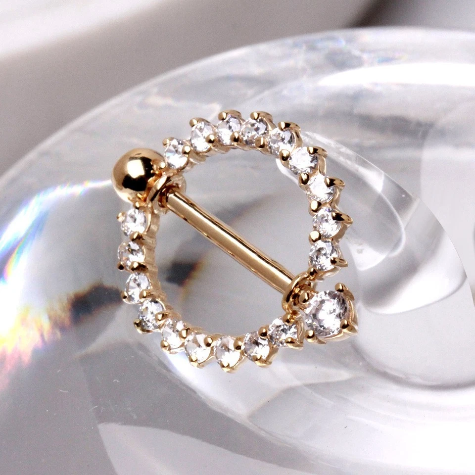 14Kt Yellow Gold Nipple Ring with Round CZ - Image 3 of 3
