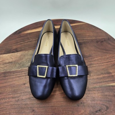Cole Haan Emory Shoes Women 5B Blue Metallic Leather Smoking Loafer Flat Pilgrim