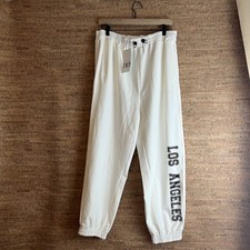 ZARA Women s White Graphic Logo Fleece Cotton Jogger Sweatpants Pockets XL