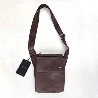 Tumi #50 Tara Zip Pouch Canyon Brown Leather Vertical Crossbody Messenger Bag