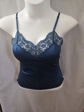 Vintage Olga Navy Blue Camisole Lingerie Top Lace Adjustable Straps Size 32 USA